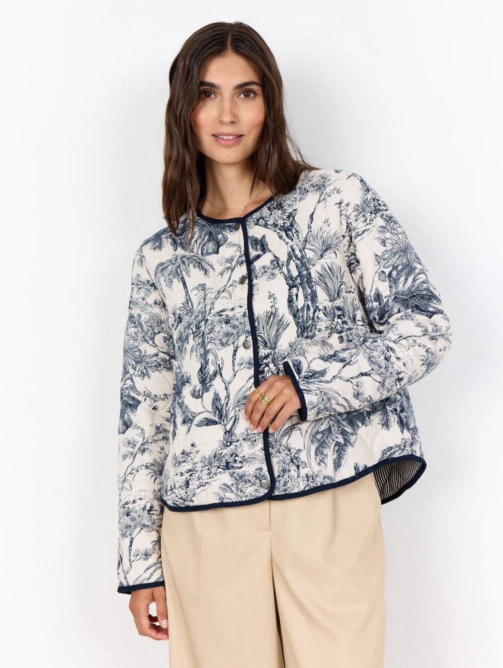 Soyaconcept Reversible Quilted Cardigan Jacket Botanical Print Coastal Small